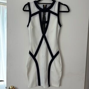 Tobi Black and White Geometric Mini Dress